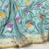 Sky Blue colour pure katan silk Handwoven banarasi saree