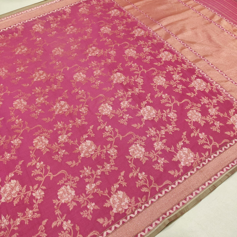 Pink colour pure cotton handwoven Banarasi saree