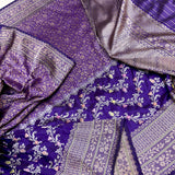 Purple colour pure katan silk handwove Banarasi tanchoi saree