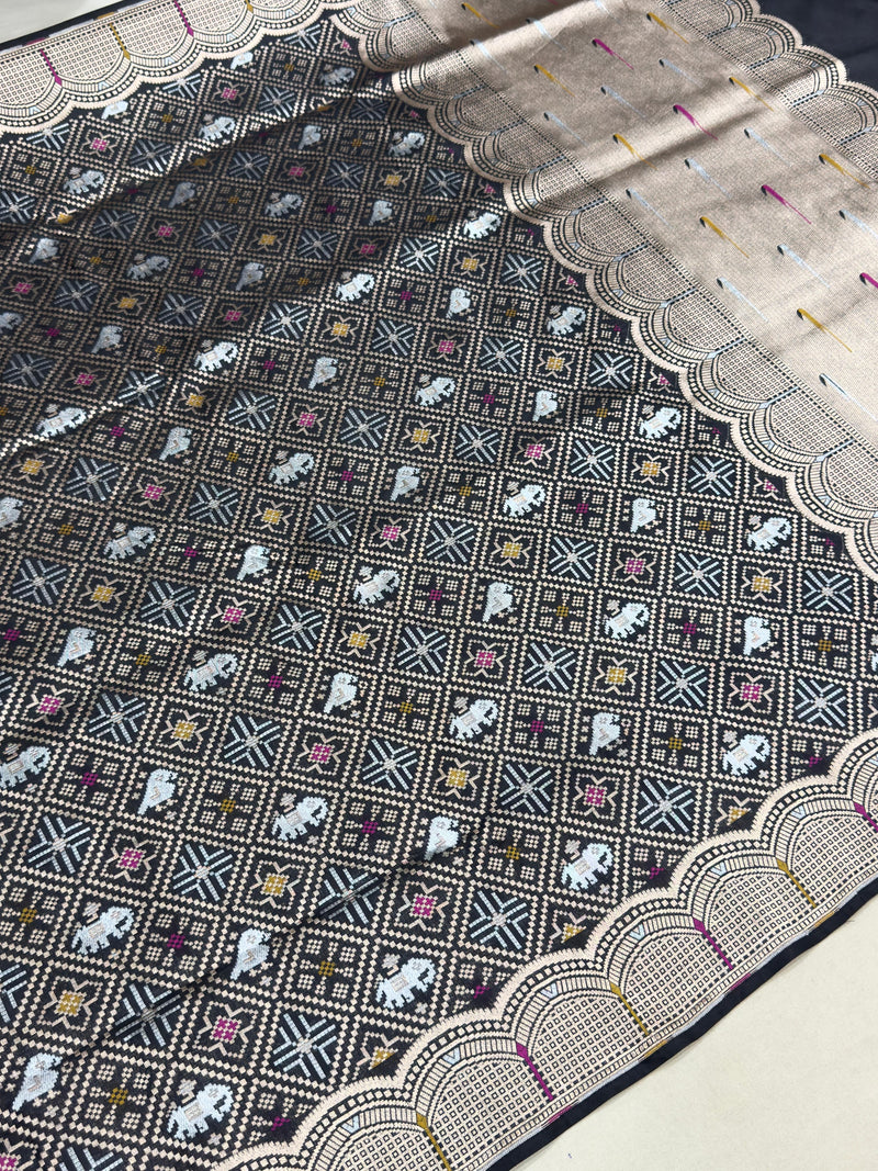 Black colour pure Katan silk handwoven banarasi saree