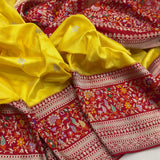 Yellow colour Pure Katan Silk Handwoven Banarasi Saree