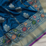 Peacock colour pure katan silk Handwoven banarasi saree