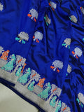 Royal blue Colour Pure Katan Silk Handwoven Banarasi Saree