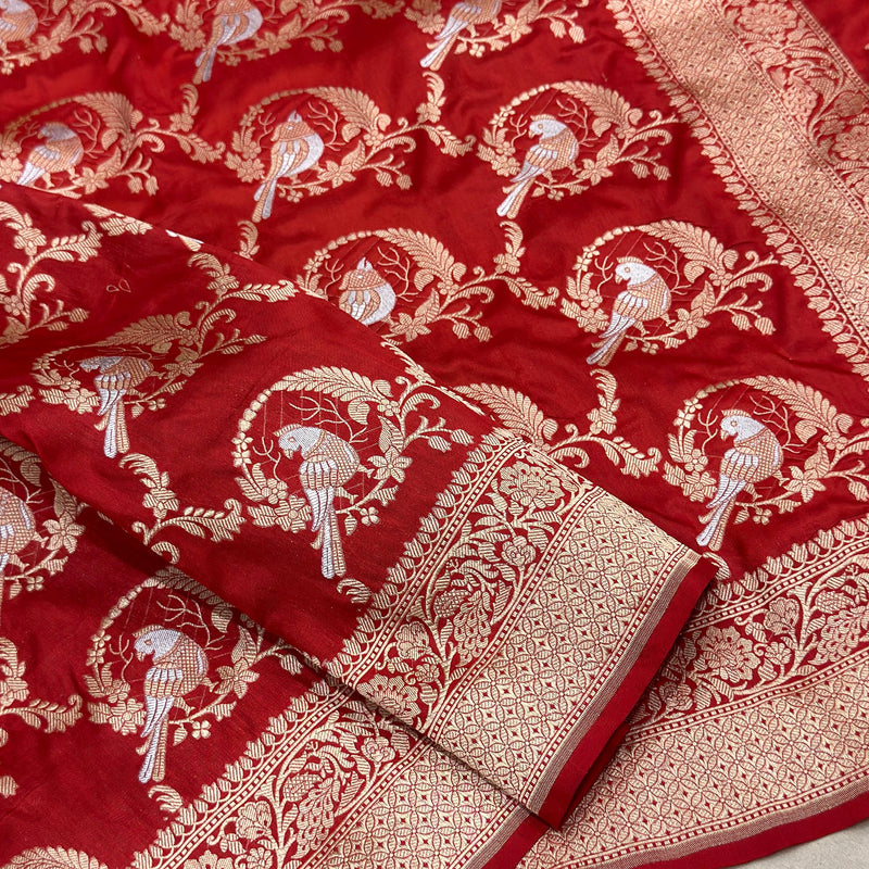 Red colour pure katan silk handwove all india