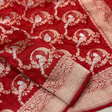 Red colour pure katan silk handwove Banarasi saree