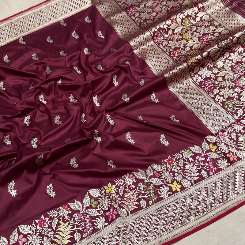 Brown colour pure katan silk Handwoven banarasi saree