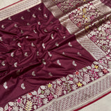 Brown colour pure katan silk Handwoven banarasi saree