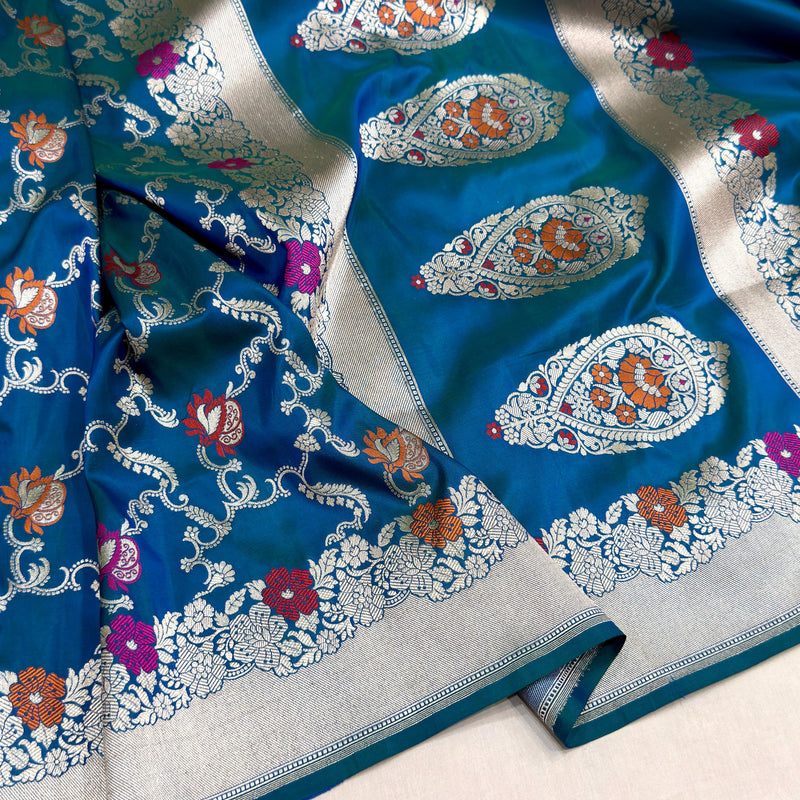 Dual shade pure katan silk Handwoven banarasi saree