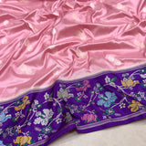 Light pink colour pure katan silk Handwoven banarasi saree