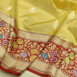 Yellow colour Pure Tissue Silk Handwoven Banarasi Saree