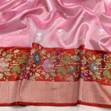Pink colour pure tissue Handwoven banarasi saree