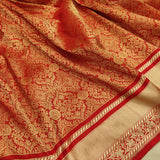 Red colour pure katan silk Handwoven banarasi Tanchoi saree