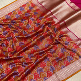 Red colour pure katan silk handwoven banarasi saree
