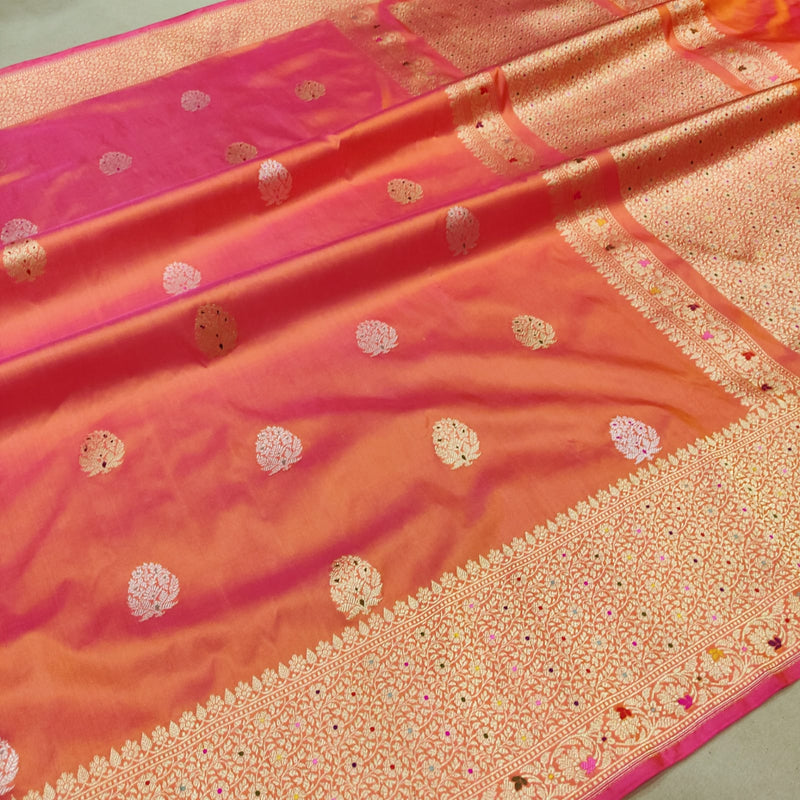 Dual Sade Pure Kora Silk Handwoven Banarasi Saree