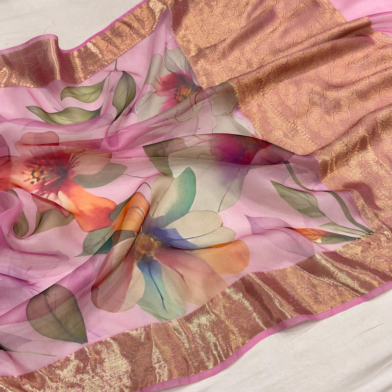 Multicolour pure kora Handwoven Banarasi saree