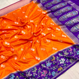 Orange colour pure katan silk handwoven Banarasi saree