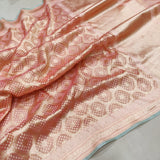 Peach Color Pure Tissue Silk Handwoven Banarasi Saree