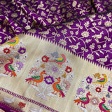 Purple colour pure katan silk Handwoven banarasi saree