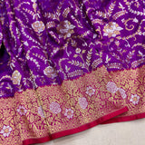 Purple colour pure katan silk Handwoven banarasi saree