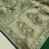 Dark green colour pure katan silk Handwoven banarasi rangkat Tanchoi saree