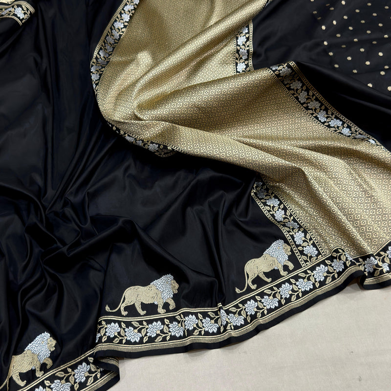 Black colour pure katan silk Handwoven banarasi saree