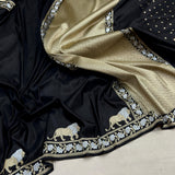 Black colour pure katan silk Handwoven banarasi saree