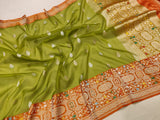 Mehndi Green Color Pure Kora Silk Handwoven Banarasi Saree