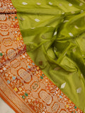 Mehndi Green Color Pure Kora Silk Handwoven Banarasi Saree