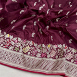 Brown colour pure katan silk Handwoven banarasi saree