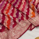 Red colour pure katan silk Handwoven banarasi rangkat saree