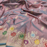 Dual shade pure katan silk Handwoven banarasi saree