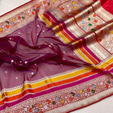 Wine colour pure Kora handwoven banarasi saree