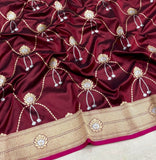 Brown colour pure katan silk handwoven banarasi saree