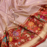 Lavender colour Pure Tissue Silk Handwoven Banarasi Saree