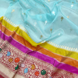 Sky Blue colour pure kora Handwoven Banarasi saree