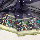 Purple colour pure kora jamdani Handwoven banarasi saree