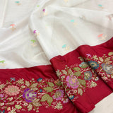 White colour pure kora Handwoven Banarasi saree