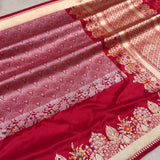 Red colour pure katan silk Handwoven banarasi saree
