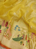 Yellow colour Pure Ektara Kora Silk Handwoven Banarasi Saree