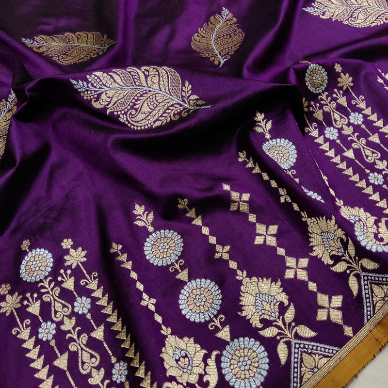 Purple colour katan silk handwoven banarasi y
