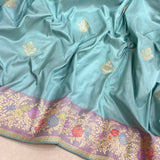 Sky Blue colour pure katan silk Handwoven banarasi saree