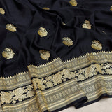 Black colour pure Mashru Silk Handwoven banarasi saree
