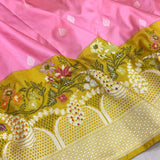 Prink colour pure katan saree handwoven banarasi saree