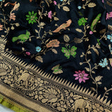 Black Color Pure Katan Silk Handwoven Banarasi Saree