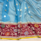 Sky Blue colour pure kora Handwoven Banarasi saree