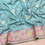 Sky Blue colour pure katan silk Handwoven banarasi saree
