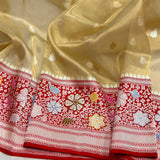 Golden colour pure tissue Handwoven Banarasi saree