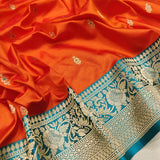 Orange colour Pure Katan Silk Handwoven Saree