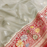Grey colour Pure Kora Silk Handwoven Banarasi Saree