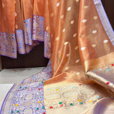 Peach colour pure tissue Handwoven Banarasi saree